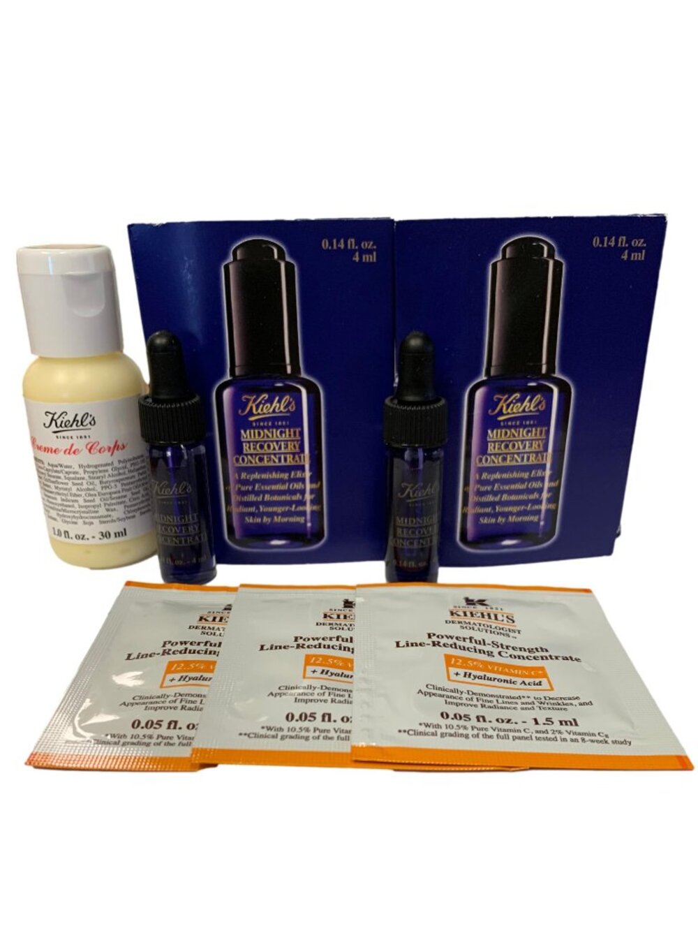 Kiehl's 6 Piece Creme De Corps, Line Reducing & Midnight Concenctrate Trial Size